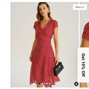 RIHOAS Red and White Polka Dot Midi Dress